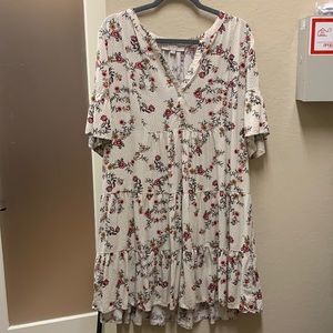 LOFT floral tiered flutter sleeve dress